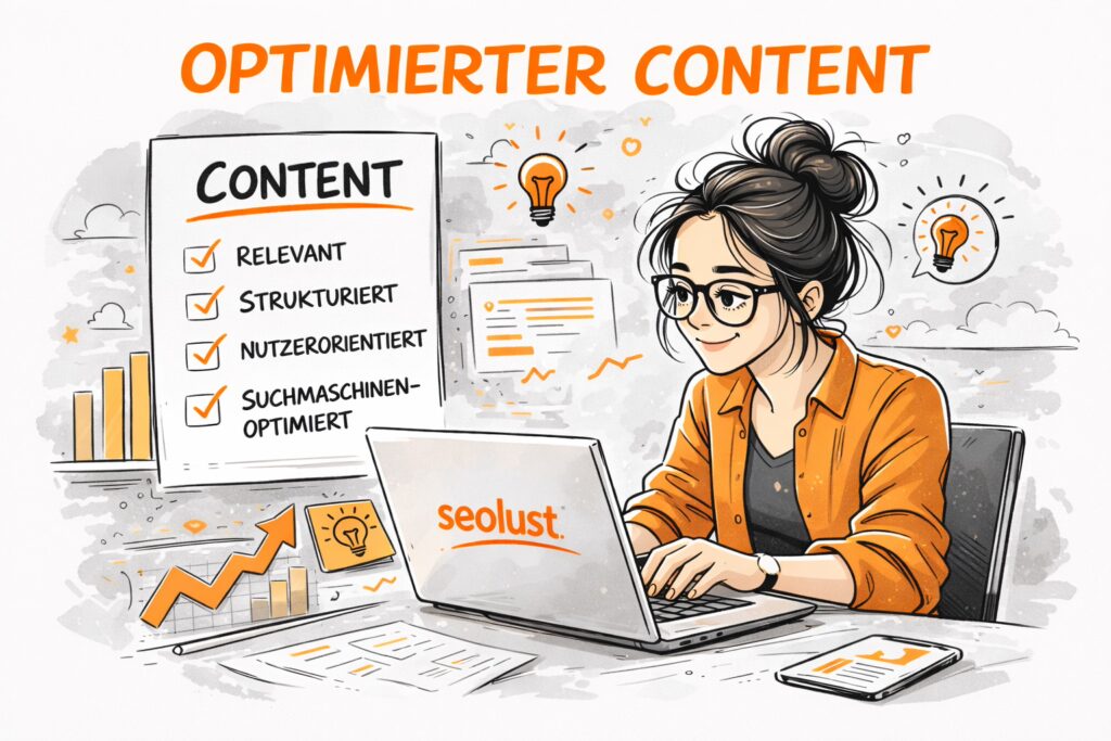 Team der SEO-Agentur seolust erstellt SEO-optimierten Content am Laptop