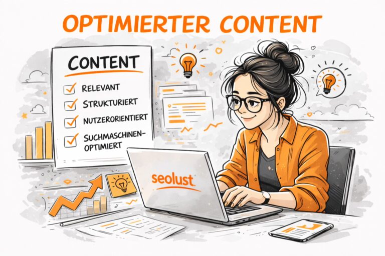 Team der SEO-Agentur seolust erstellt SEO-optimierten Content am Laptop
